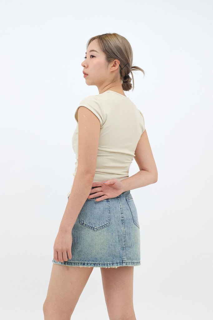 Frayed Waist Denim Skirt