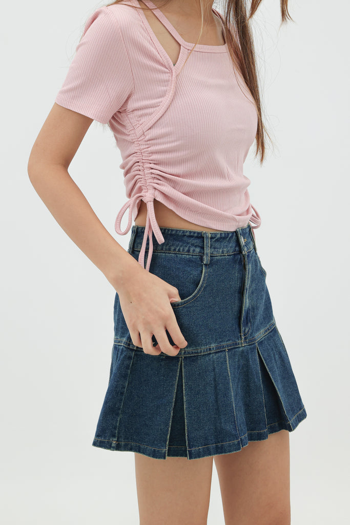 High Waist Pleated Denim Skirt