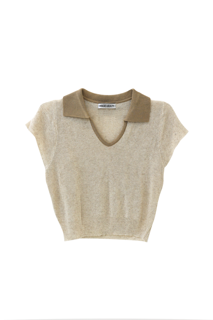 Lapel Knit Short Sleeve Top